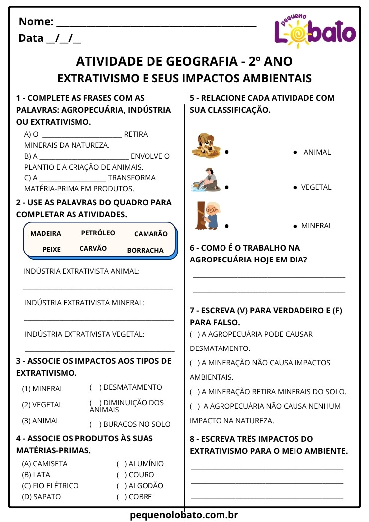 Atividade de Geografia 2º ano - Extrativismo e Impactos Ambientais