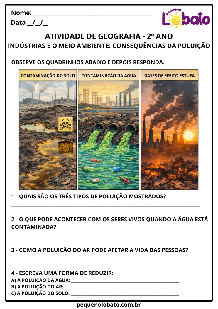 Atividade de Geografia 2º ano - Indústria, Impactos Ambientais e Consequências da Poluição