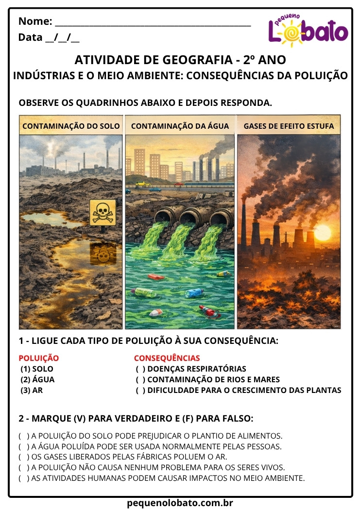 Atividade de Geografia 2º ano - Indústrias e o Meio Ambiente - Poluição
