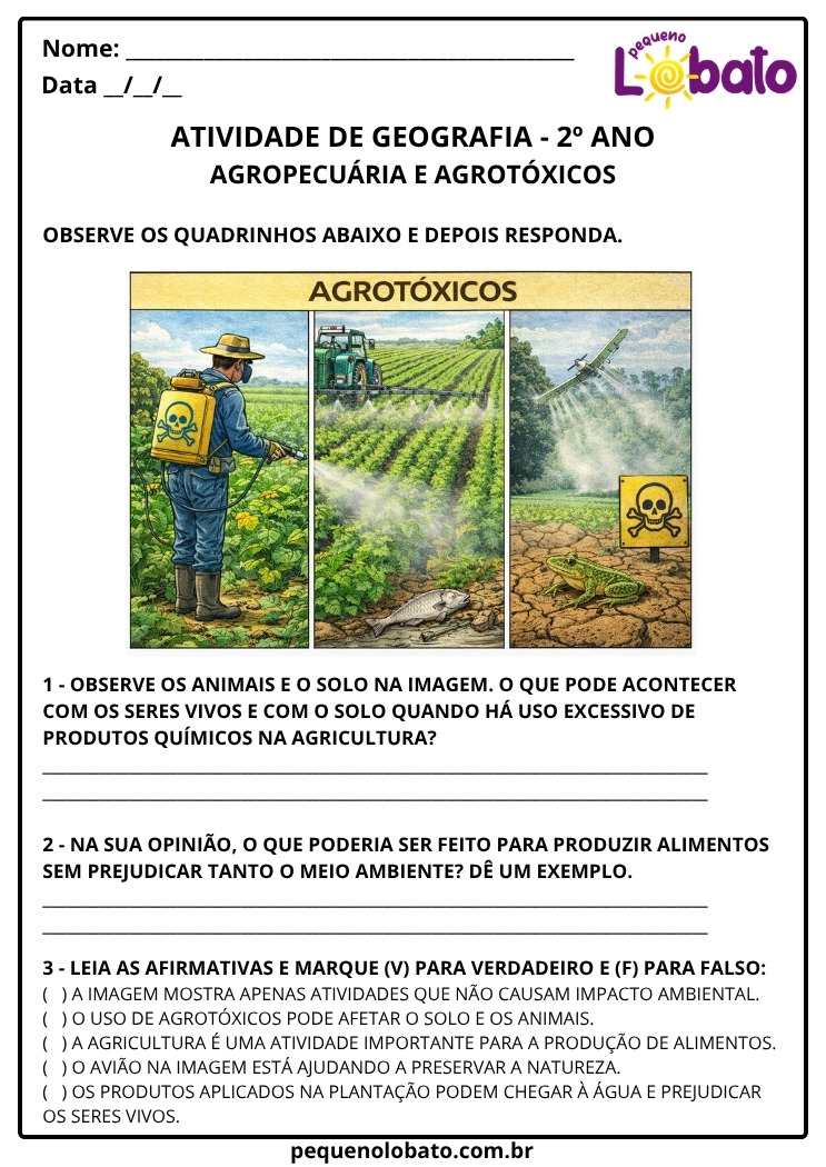 Atividade de Geografia 2º ano sobre a Agropecuária e Agrotóxicos