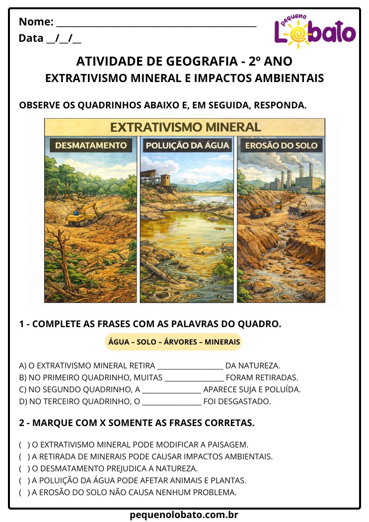 Atividade de Geografia 2º ano – Extrativismo Mineral e seus Impactos Ambientais segundo a BNCC