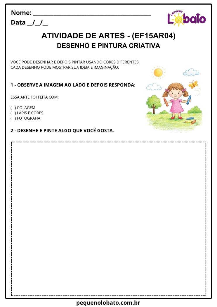 Atividade de Arte 1º ao 5º Ano sobre Desenho e Pintura Criativa nas Artes Visuais (EF15AR04)