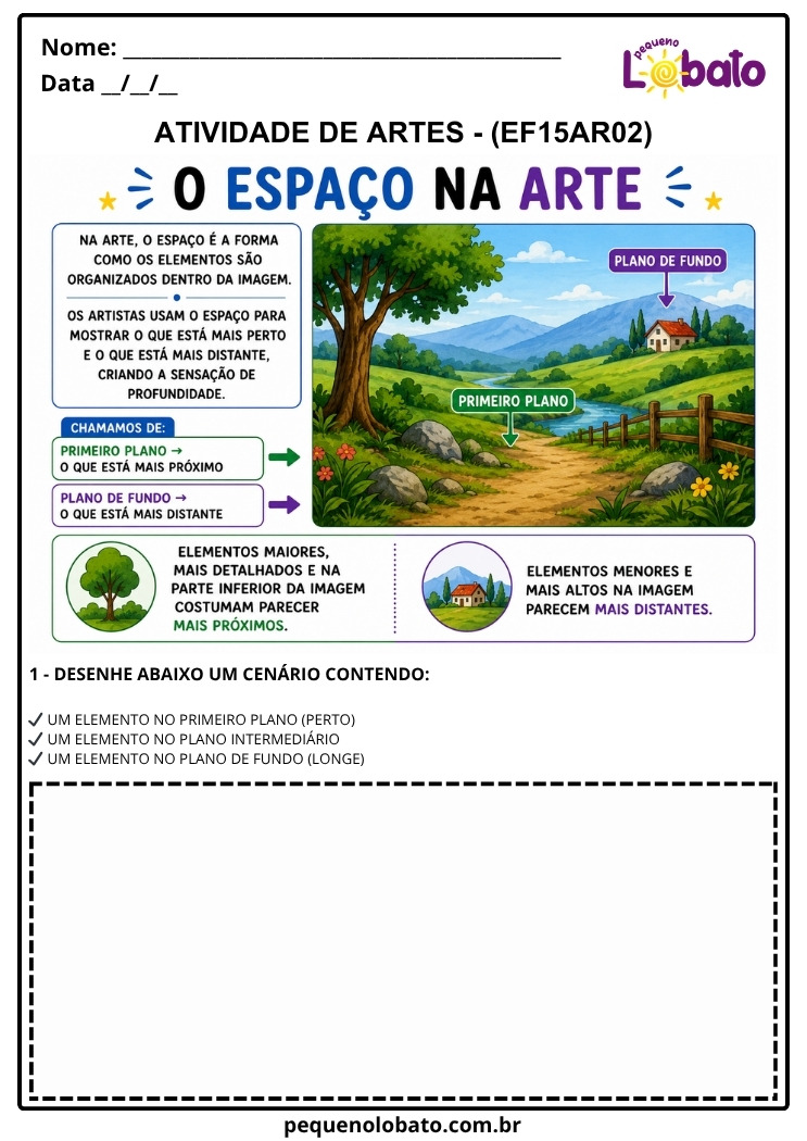 Atividade de Arte 1º ao 5º Ano sobre Planos e Espaço nas Artes Visuais (EF15AR02)