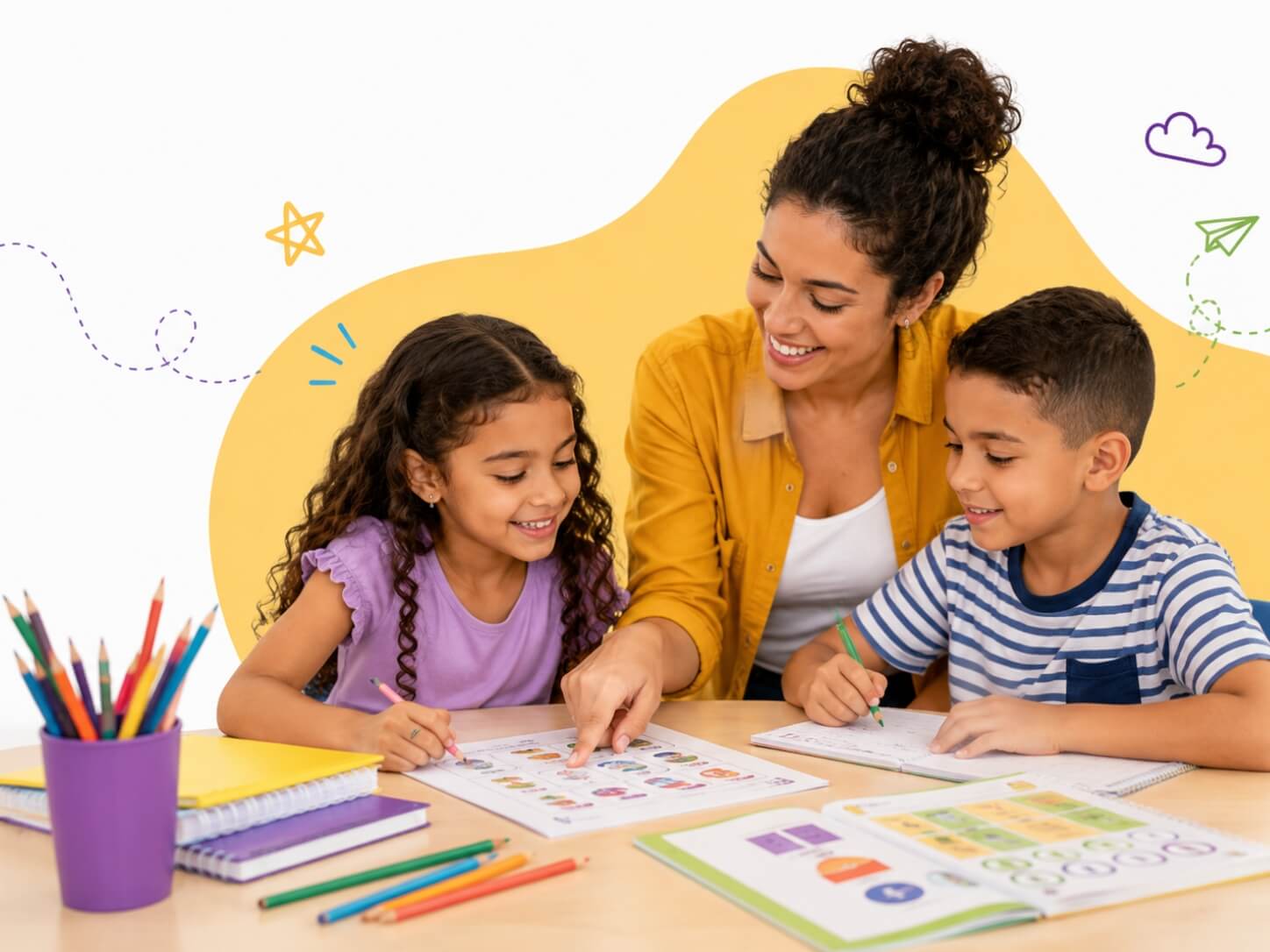 Crianças fazendo atividades educativas do Pequeno Lobato