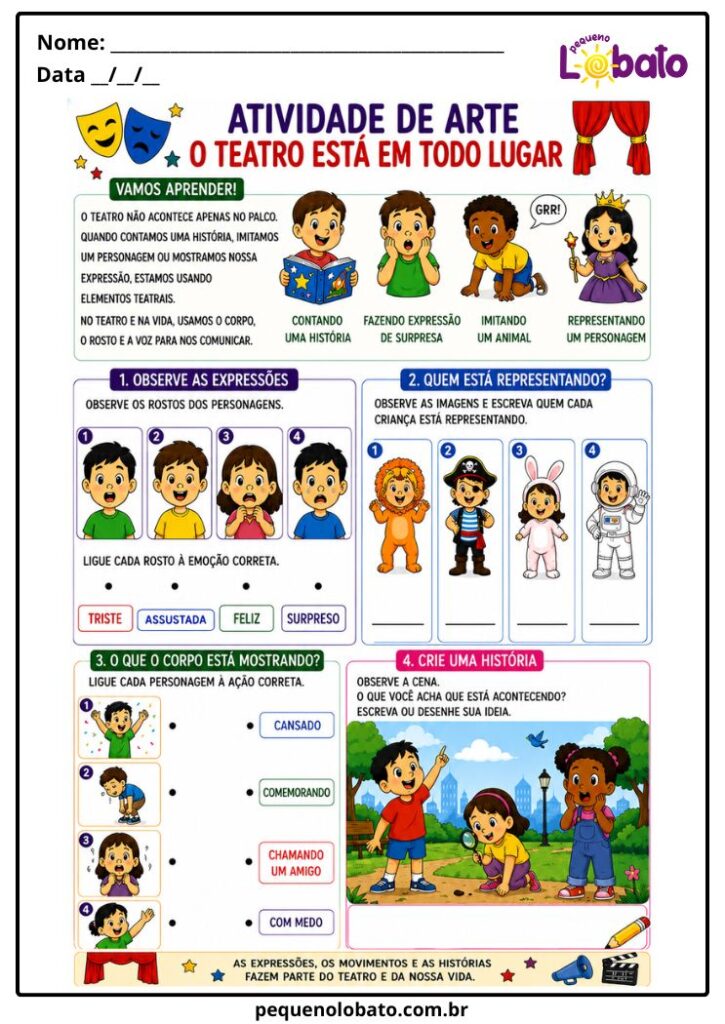 Atividades de Arte 1º ao 5º Ano sobre Processos de Criação no Teatro ...