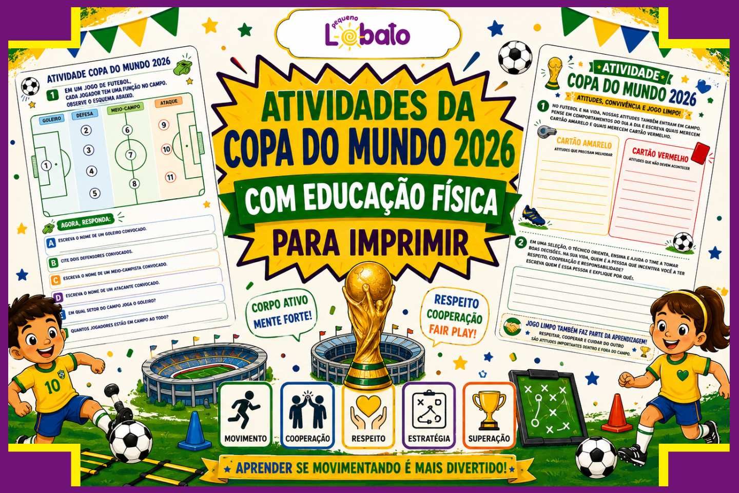 Atividades da Copa do Mundo 2026 com Educação Física para Imprimir