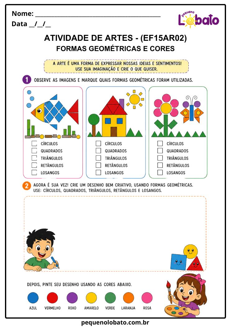 Atividade de Arte para o 1º Ano com Formas Geométricas (EF15AR02)
