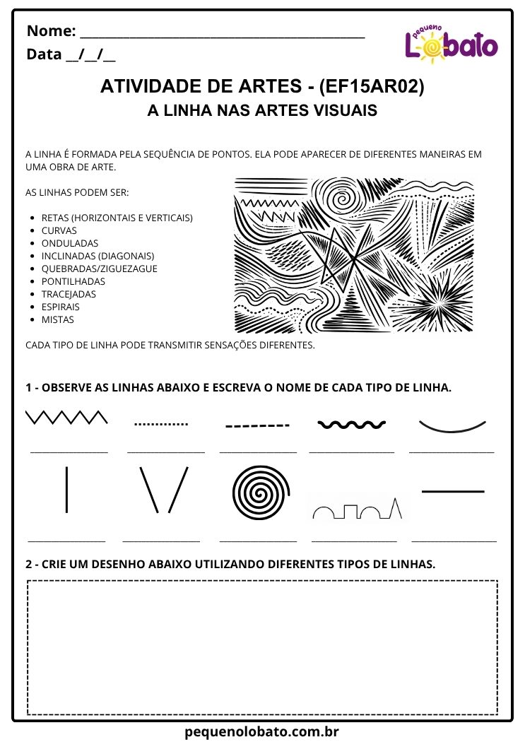 Atividade de Arte para o 2º Ano sobre A Linha nas Artes Visuais (EF15AR02)