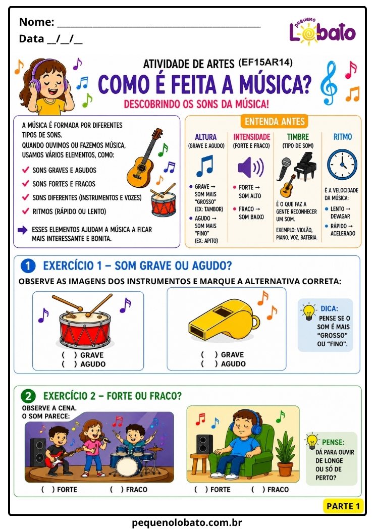 Atividade de Arte para o 2º Ano sobre Como é Feita a Música_ – Parte 1 (EF15AR14)