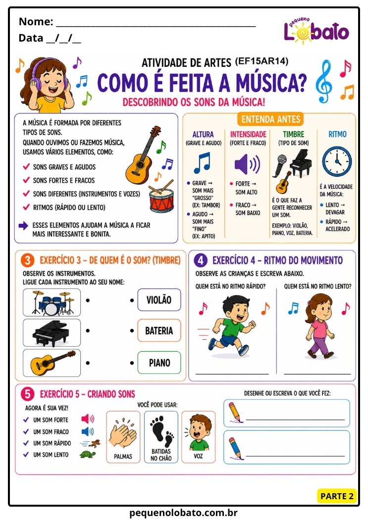 Atividade de Arte para o 2º Ano sobre Como é Feita a Música_ – Parte 2 (EF15AR14)