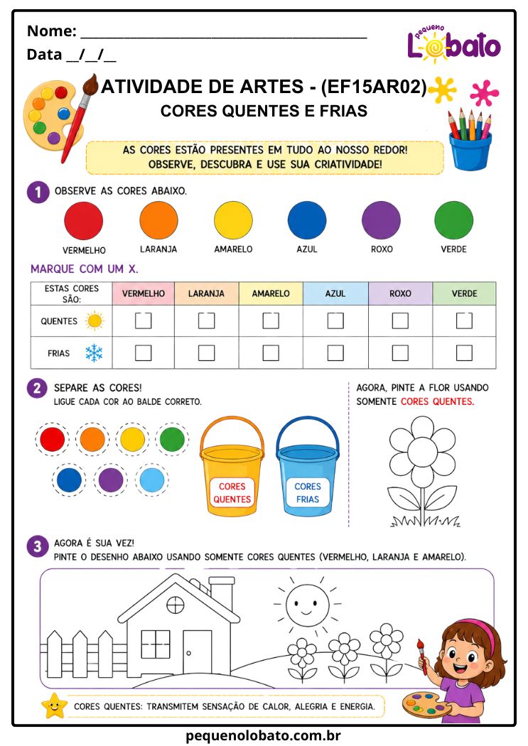 Atividade de Arte para o 2º Ano sobre Cores Quentes e Frias EF15AR02