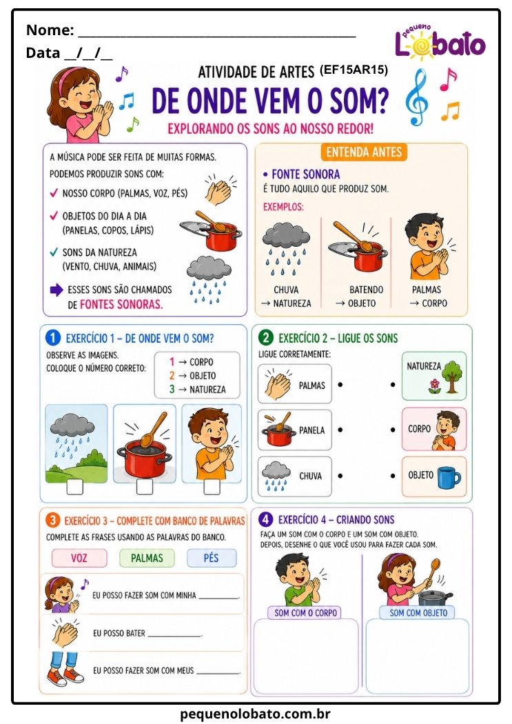 Atividade de Arte para o 2º Ano sobre De Onde Vem o Som_ (EF15AR15)