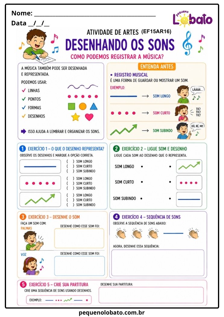 Atividade de Arte para o 2º Ano sobre Desenhando os Sons (EF15AR16)