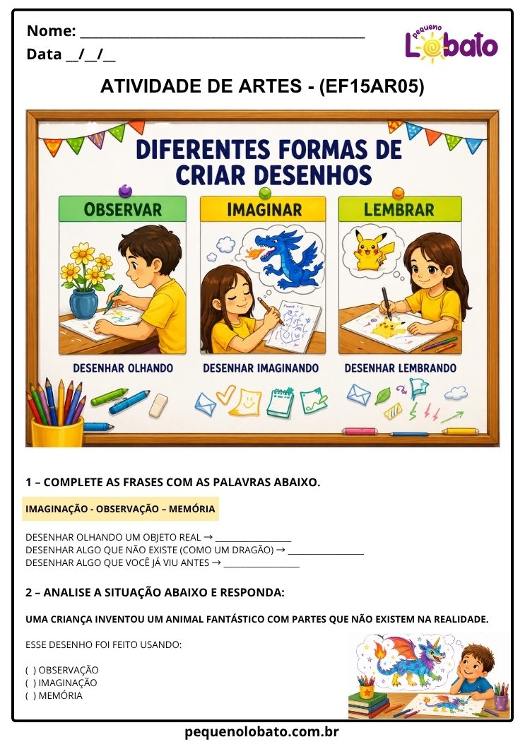 Atividade de Arte para o 2º Ano sobre Diferentes Formas de Criar Desenhos (EF15AR05)