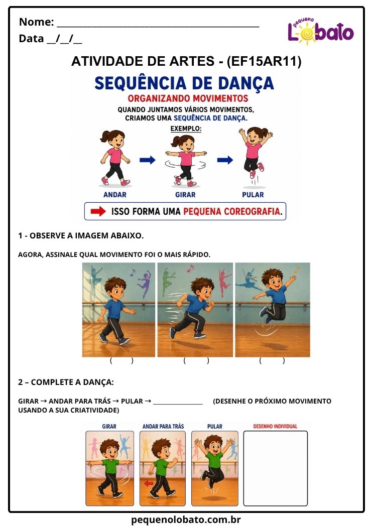 Atividade de Arte para o 2º Ano sobre Sequência de Dança (EF15AR11)