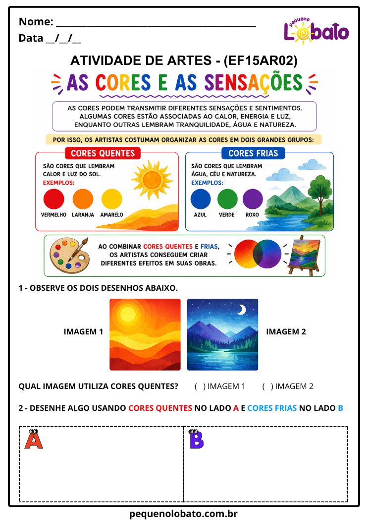Atividade de Arte para o 3º Ano sobre As Cores e as Sensações (EF15AR02)