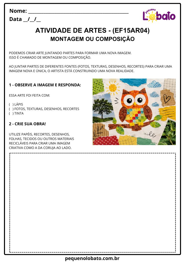 Atividade de Arte para o 3º Ano sobre Montagem ou Composição Artística (EF15AR04)