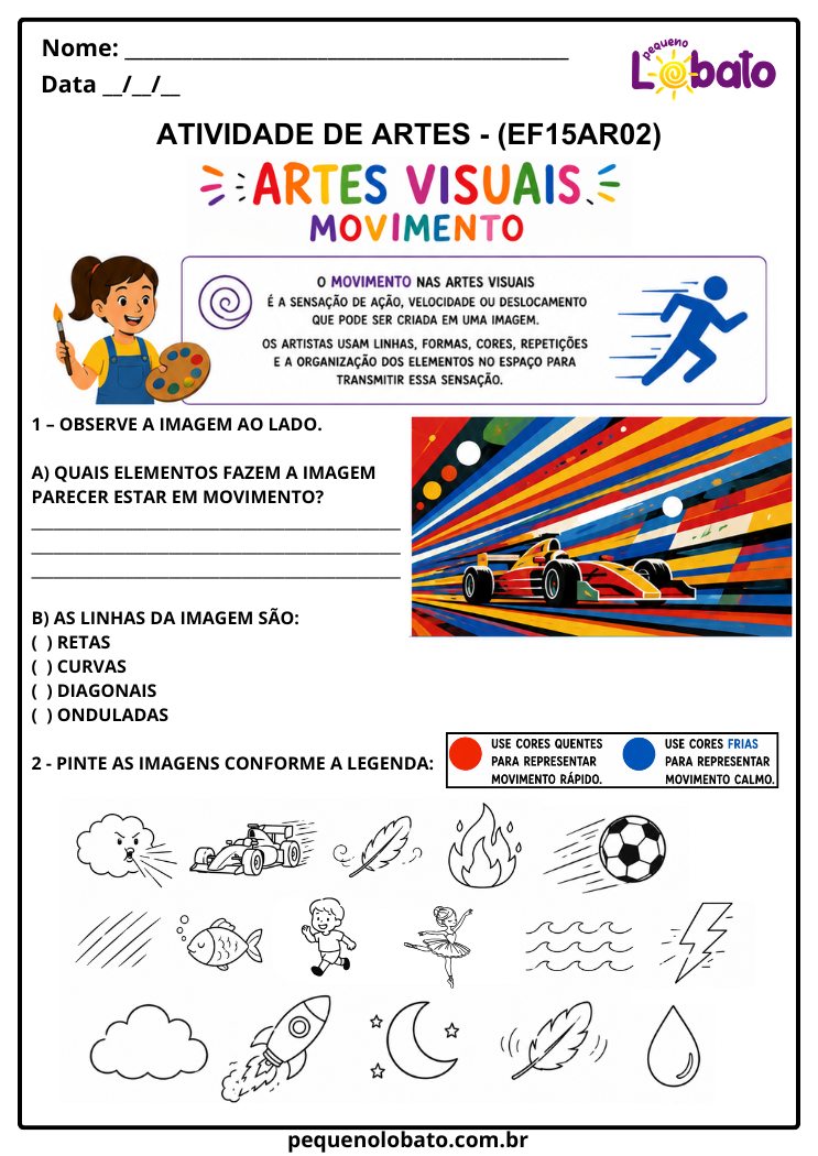 Atividade de Arte para o 3º Ano sobre Movimento nas Artes Visuais (EF15AR02)