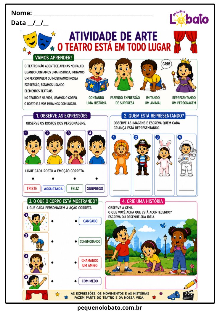 Atividade de Arte para o 3º Ano sobre O Teatro Está em Todo Lugar (EF15AR21)