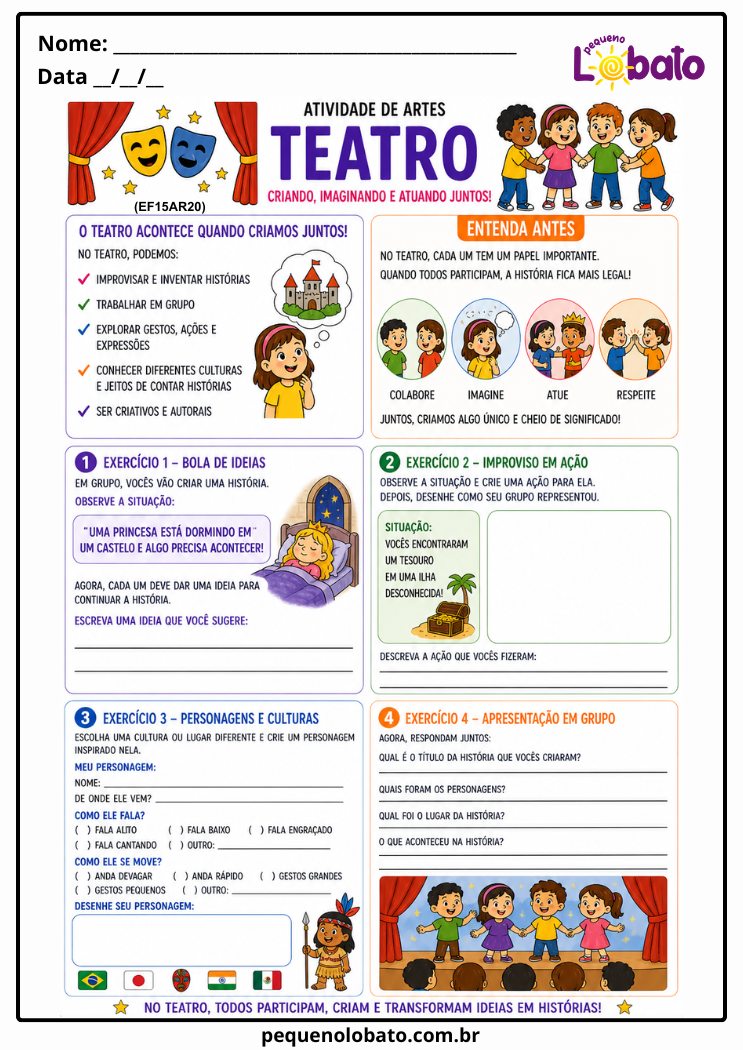 Atividade de Arte para o 3º Ano sobre Teatro_ Criando, Imaginando e Atuando Juntos (EF15AR20)