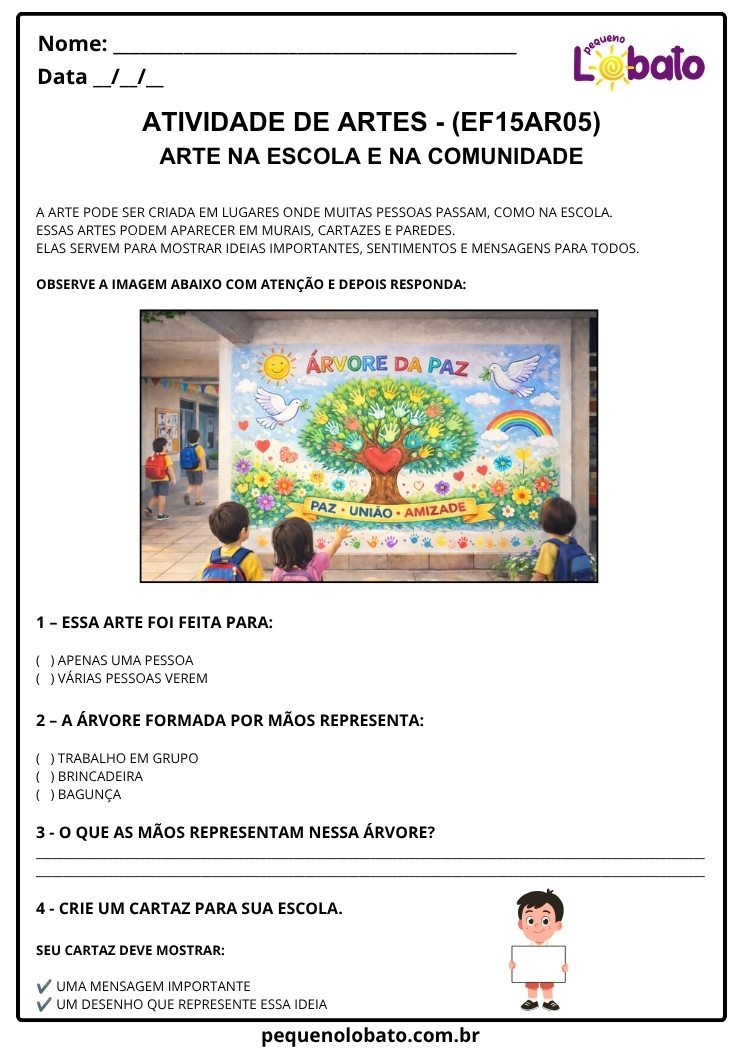Atividade de Arte para o 4º Ano sobre Arte na Escola e na Comunidade (EF15AR05)