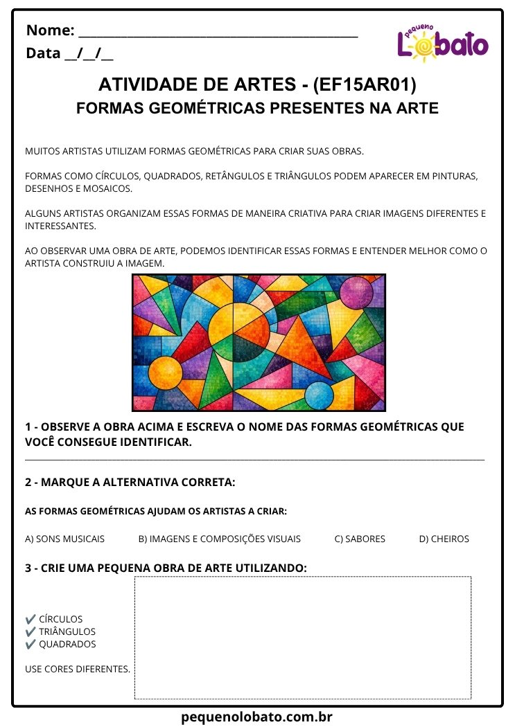 Atividade de Arte para o 4º Ano sobre Formas Geométricas Presentes na Arte (EF15AR01)