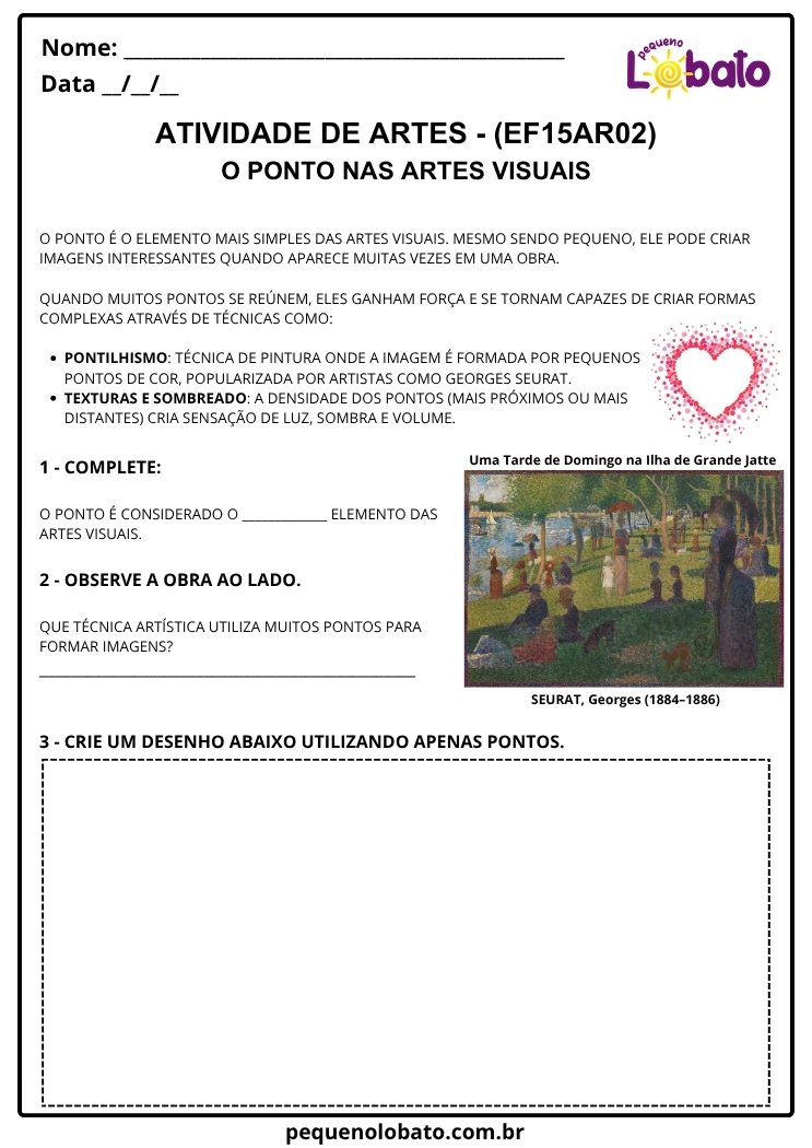 Atividade de Arte para o 4º Ano sobre O Ponto nas Artes Visuais (EF15AR02)