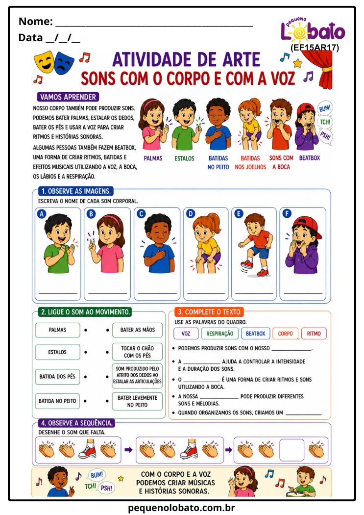 Atividade de Arte para o 4º Ano sobre Sons com o Corpo e com a Voz (EF15AR17)