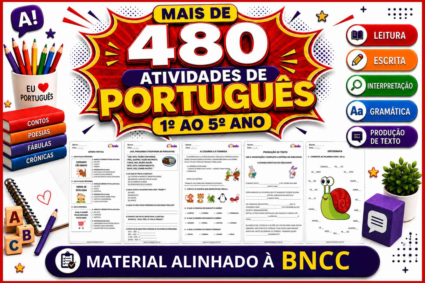 Mais de 480 atividades de Português do 1º ao 5º ano para imprimir alinhadas à BNCC