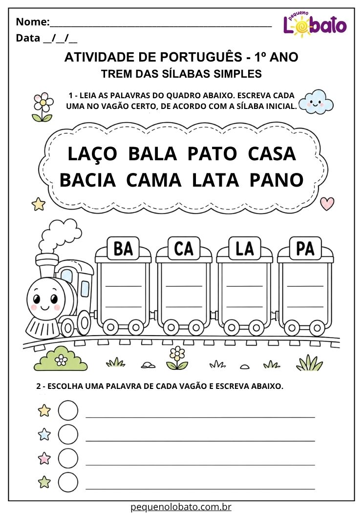 Atividade Lúdica com Sílabas Simples para 1º Ano