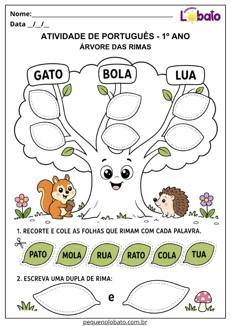 Atividade Lúdica de Rimas e Sons Finais com Recorte e Colagem para 1º Ano