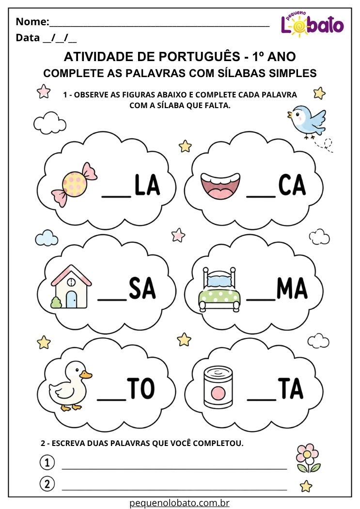 Atividade com Sílabas Simples para 1º Ano