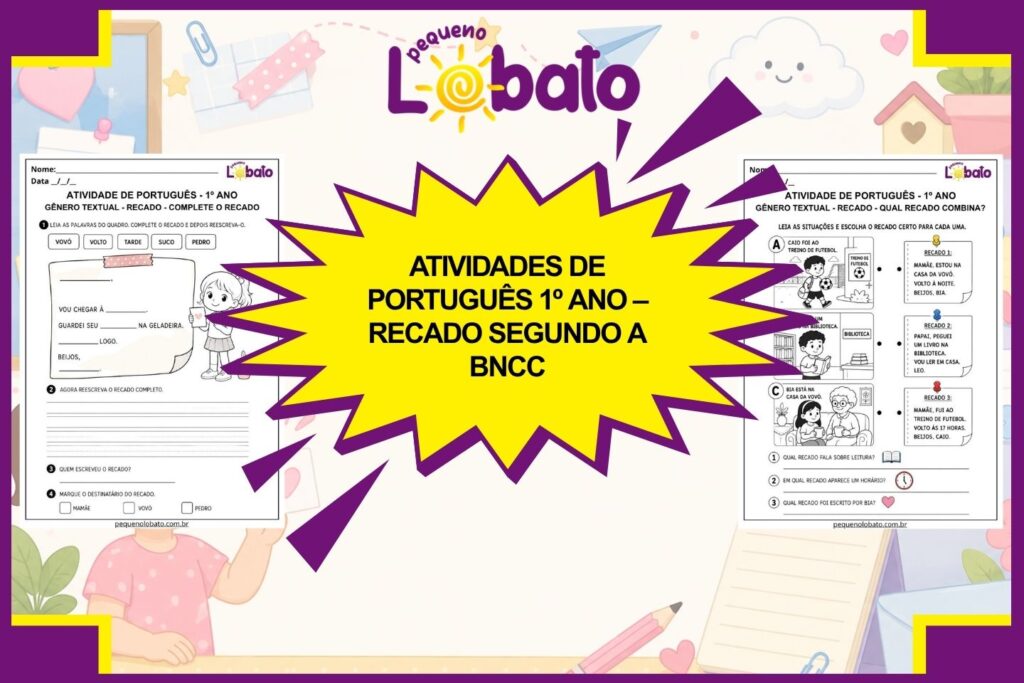 Atividades de Português 1º Ano – Recado segundo a BNCC