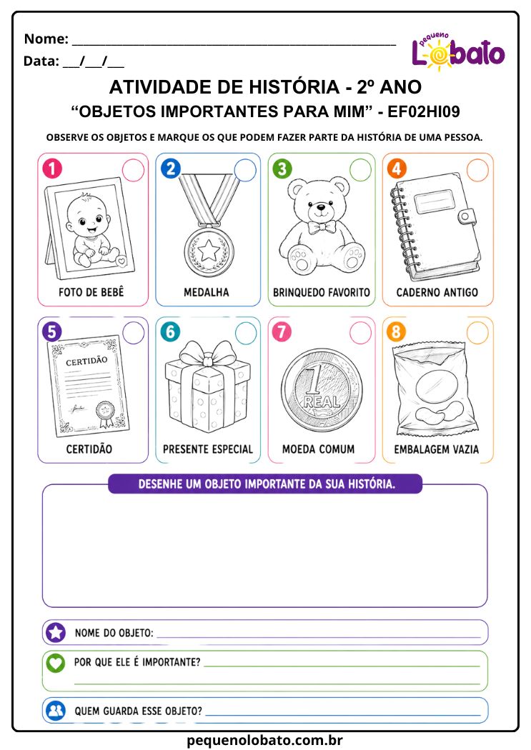 Atividade de História 2º Ano sobre Objetos Importantes para a Nossa História (EF02HI09)