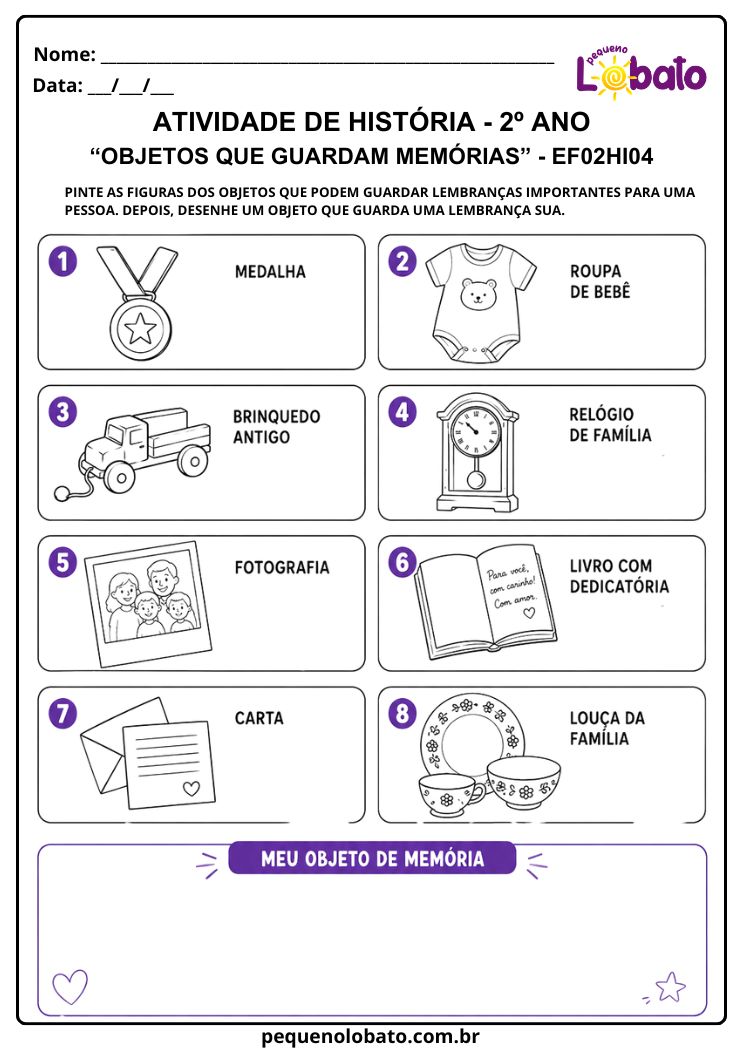 Atividade de História 2º Ano sobre Objetos que Guardam Memórias (EF02HI04)