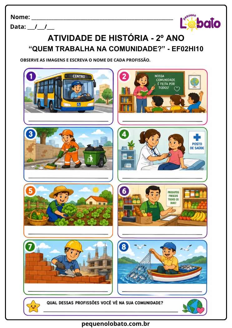 Atividade de História 2º Ano sobre Quem Trabalha na Comunidade (EF02HI10)