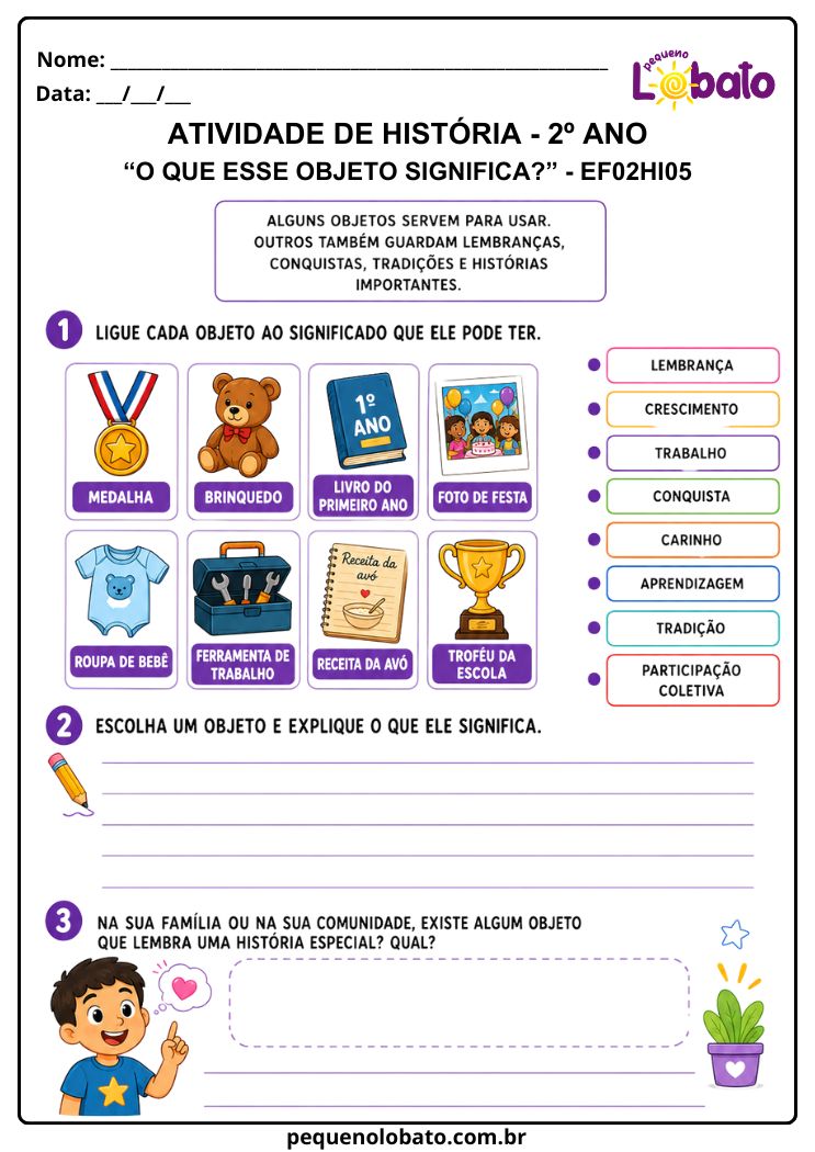 Atividade de História 2º Ano sobre o Significado dos Objetos (EF02HI05)
