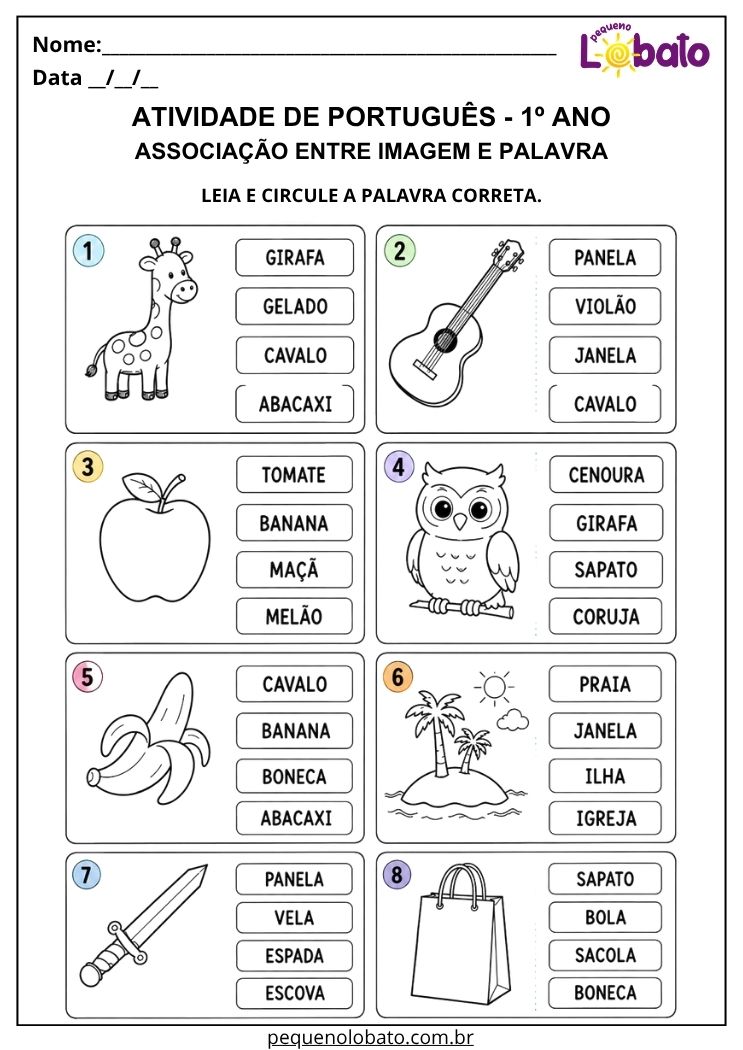 Atividades de Português 1º Ano – Agenda segundo a BNCC