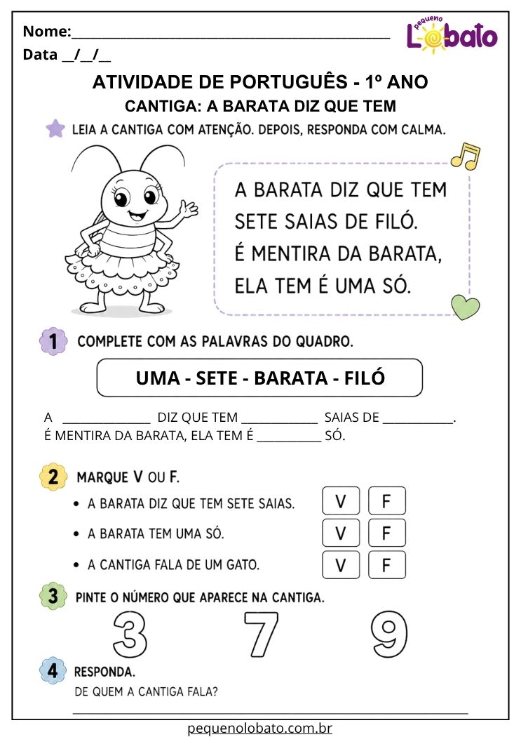 Atividades de Português 1º Ano – Cantigas e Parlendas segundo a BNCC