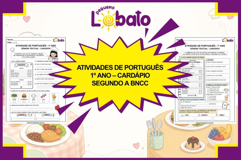 Atividades de Português 1º Ano – Cardápio segundo a BNCC