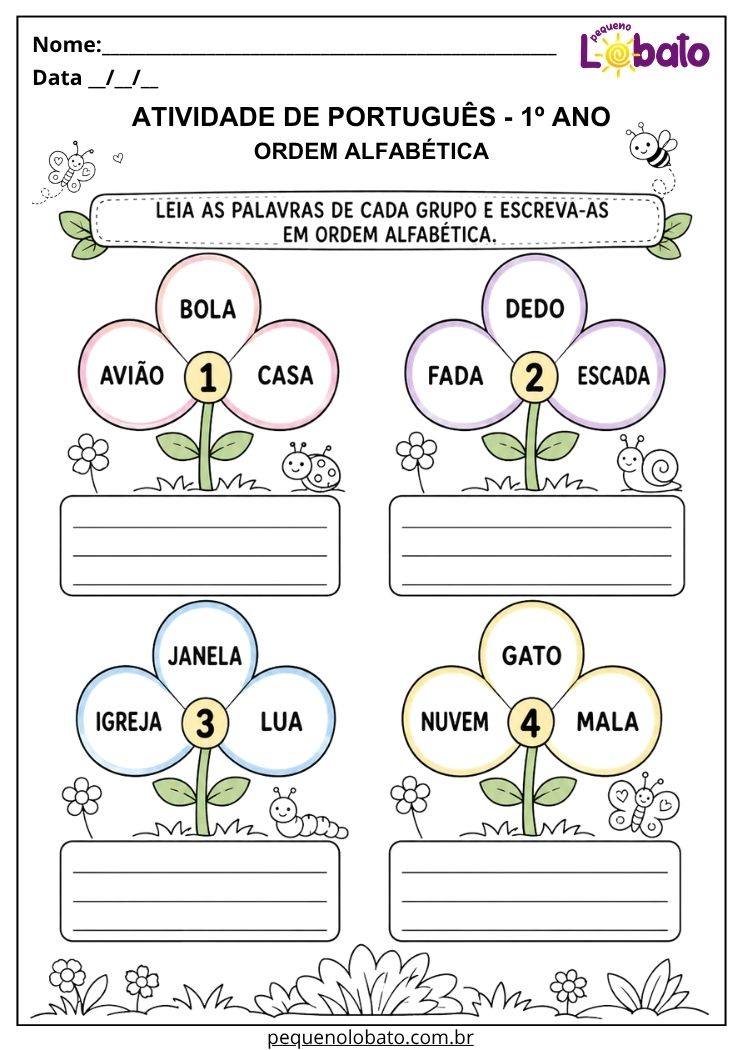Atividades de Português 1º Ano – Ordem Alfabética segundo a BNCC