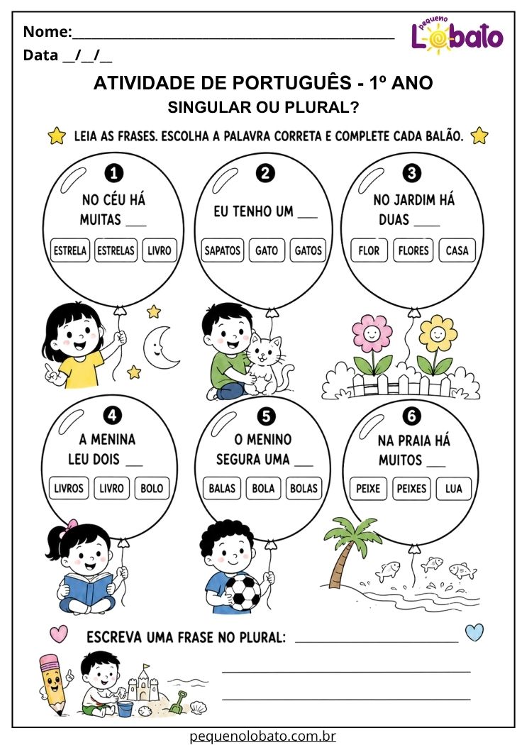 Atividades de Português 1º Ano – Singular e Plural