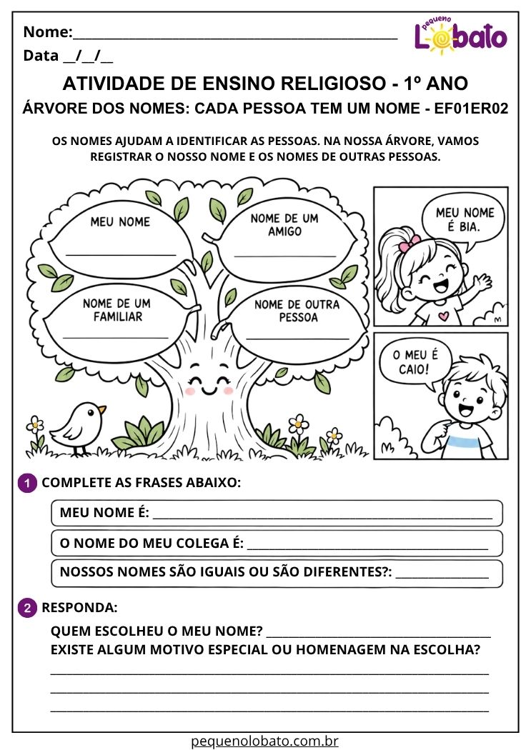 Atividade árvore dos nomes da família e dos amigos EF01ER02