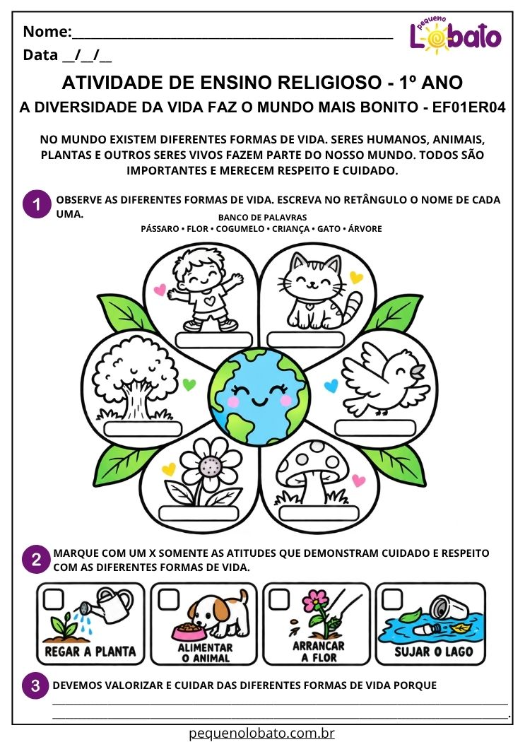Atividade sobre seres vivos cuidado e respeito EF01ER04