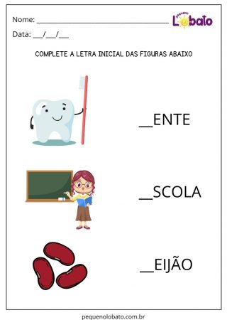 Atividade Complete a Letra Inicial para Alunos com Dislexia