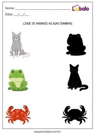 Atividade Ligue os Animais as suas Sombras para Crianças com Dislexia