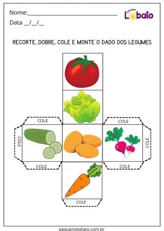 Atividade Lúdica de Alimentação Saudável para Montar o Dado dos Legumes
