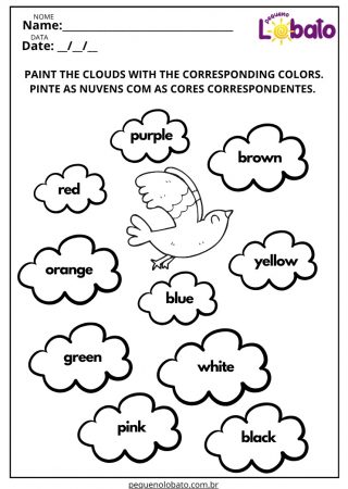Atividade Lúdica de Inglês sobre Cores para Colorir