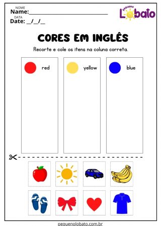 Atividade Lúdica de Inglês sobre Cores para Imprimir