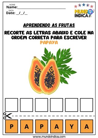 Atividade Recorte as Letras da Fruta em Inglês e Cole na Ordem Correta para Imprimir